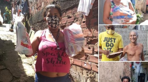 [Moradores de Pernambués recebem cestas básicas e materiais de limpeza em ruas de Pernambués ]