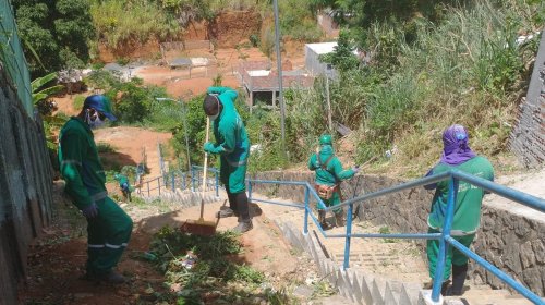 [Agentes de limpeza intensificam serviço de capinagem e roçagem em escadaria de Pernambués  ]